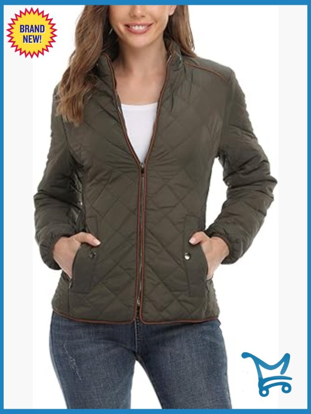 Women's Lightweight Quilted Jacket Stand Collar Zip Warm Winter Coat with